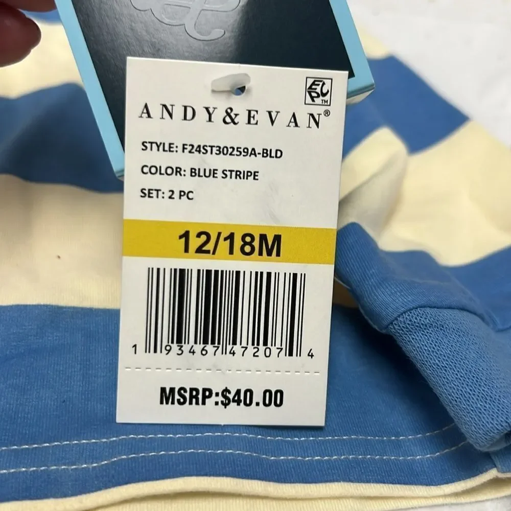 Andy and Evan blue and cream striped rugby polo long sleeve shirt 12-18 m NWT